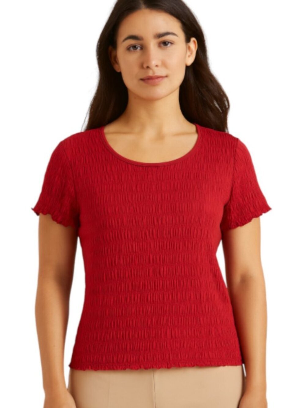Christopher & Banks X-Large Red Crinkled Stretchy Top Short Sleeve Colorful